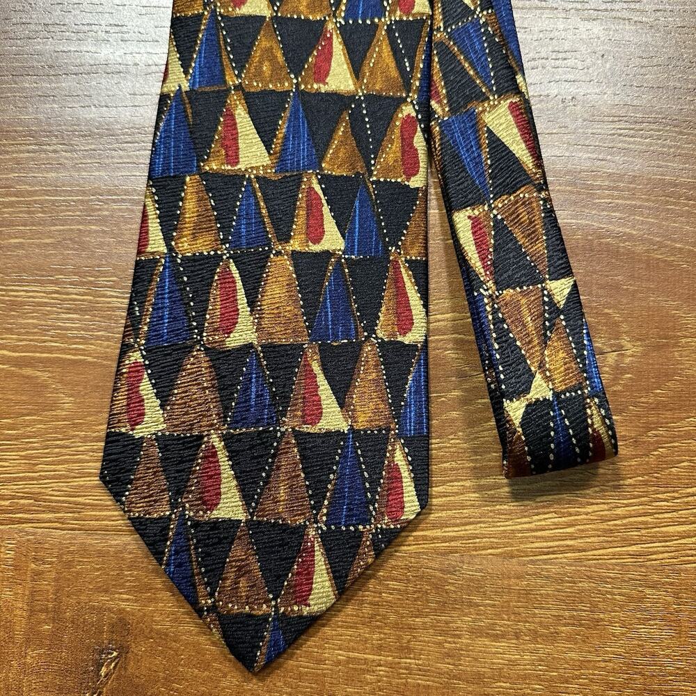Vintage 80s Hugo Boss Neck Tie Men 57" Multicolor Abstract 100% Silk Italy Art